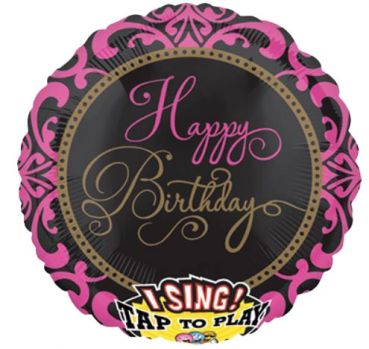 Singender Ballon Musikballon Happy Birthday schwarz pink